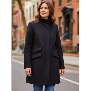 J.Crew Black Stadium Cloth‎ Wool Cocoon Coat Italian Fabric Gold Buttons Size 2
